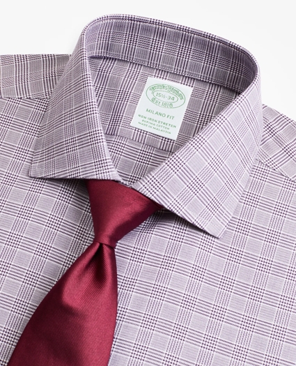 Stretch Milano Slim-Fit Dress Shirt, Non-Iron Royal Oxford English Collar Glen Plaid, image 2