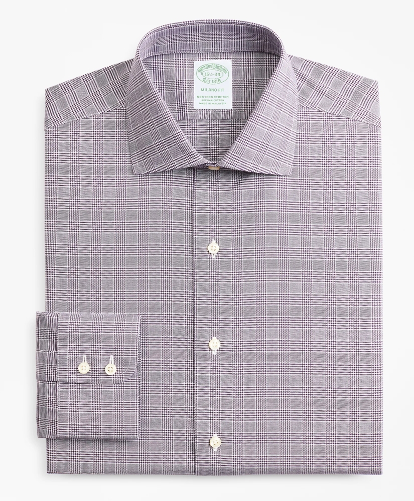 Stretch Milano Slim-Fit Dress Shirt, Non-Iron Royal Oxford English Collar Glen Plaid, image 4