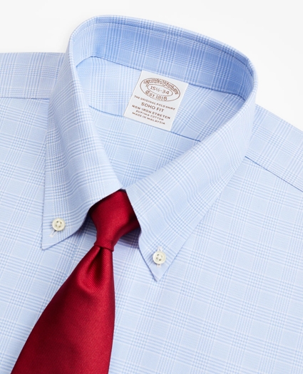 Stretch Soho Extra-Slim-Fit Dress Shirt, Non-Iron Royal Oxford Button-Down Collar Glen Plaid, image 2