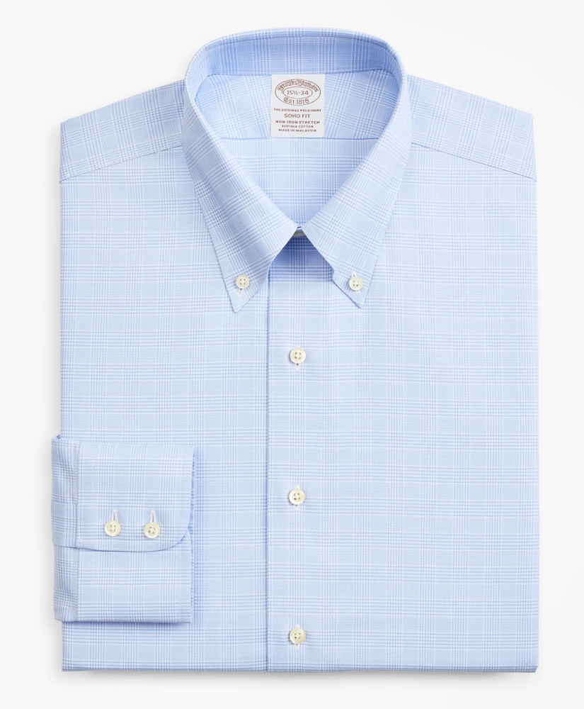 Stretch Soho Extra-Slim-Fit Dress Shirt, Non-Iron Royal Oxford Button-Down Collar Glen Plaid, image 4