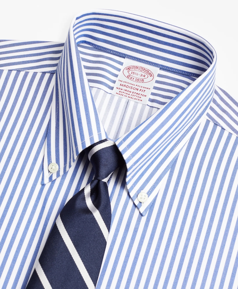 Stretch Madison Relaxed-Fit Dress Shirt, Non-Iron Twill Button-Down Collar Bold Stripe, image 2