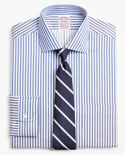 Stretch Madison Relaxed-Fit Dress Shirt, Non-Iron Twill English Collar Bold Stripe, image 1