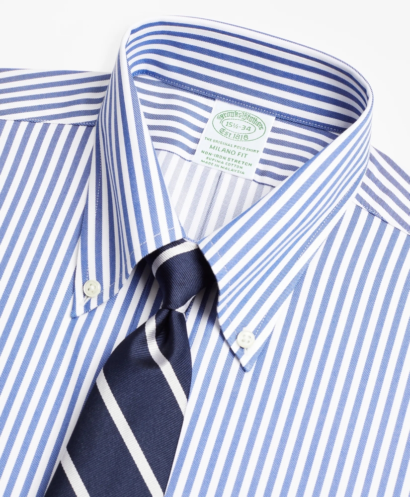 Stretch Milano Slim-Fit Dress Shirt, Non-Iron Twill Button-Down Collar Bold Stripe, image 2