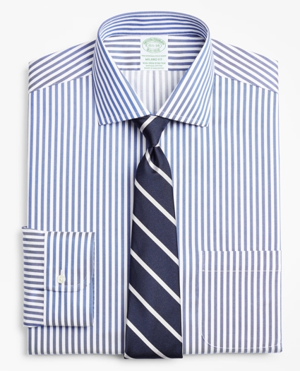Stretch Milano Slim-Fit Dress Shirt, Non-Iron Twill English Collar Bold Stripe, image 1