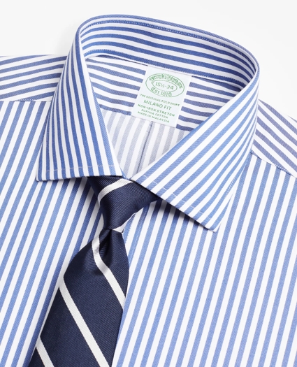 Stretch Milano Slim-Fit Dress Shirt, Non-Iron Twill English Collar Bold Stripe, image 2