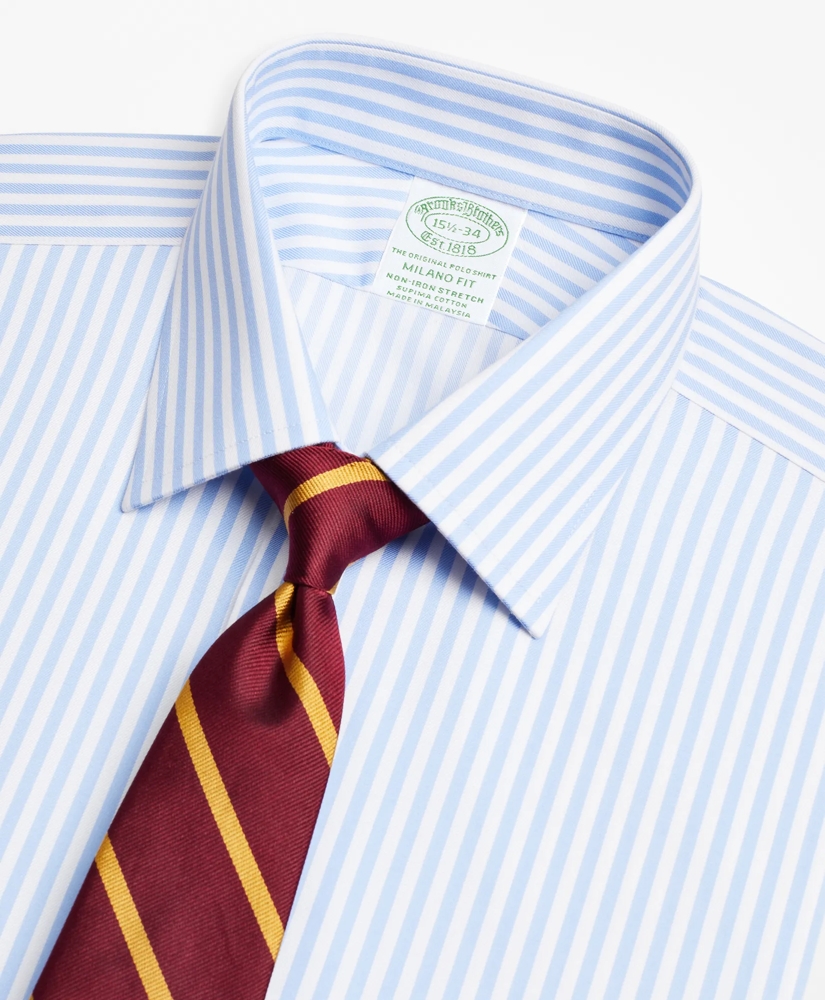 Stretch Milano Slim-Fit Dress Shirt, Non-Iron Twill Ainsley Collar French Cuff Bold Stripe, image 2