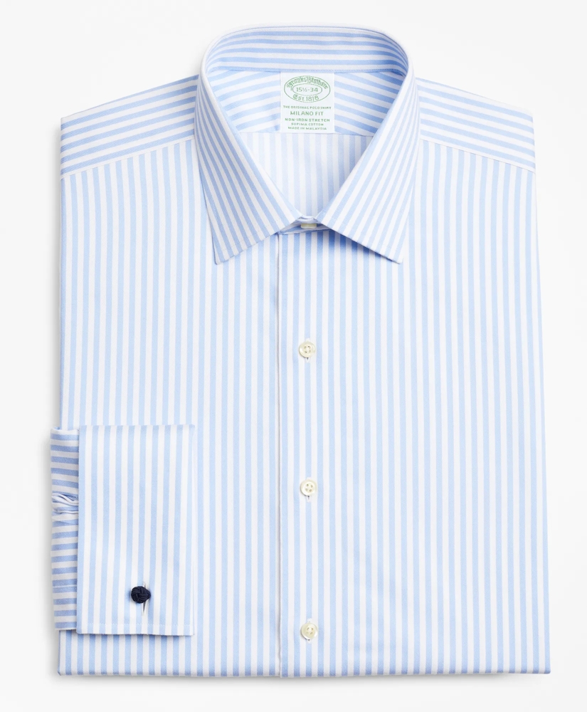 Stretch Milano Slim-Fit Dress Shirt, Non-Iron Twill Ainsley Collar French Cuff Bold Stripe, image 4