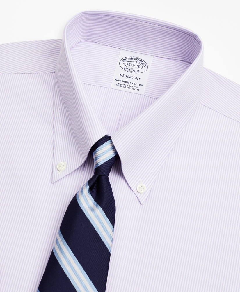Stretch Regent Regular-Fit  Dress Shirt, Non-Iron Poplin Button-Down Collar Fine Stripe, image 2