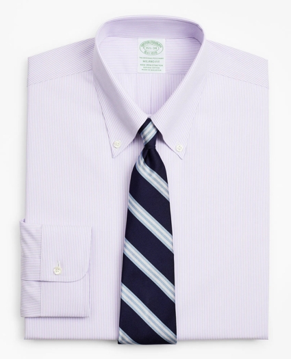 Stretch Milano Slim-Fit Dress Shirt, Non-Iron Poplin Button-Down Collar Fine Stripe, image 1