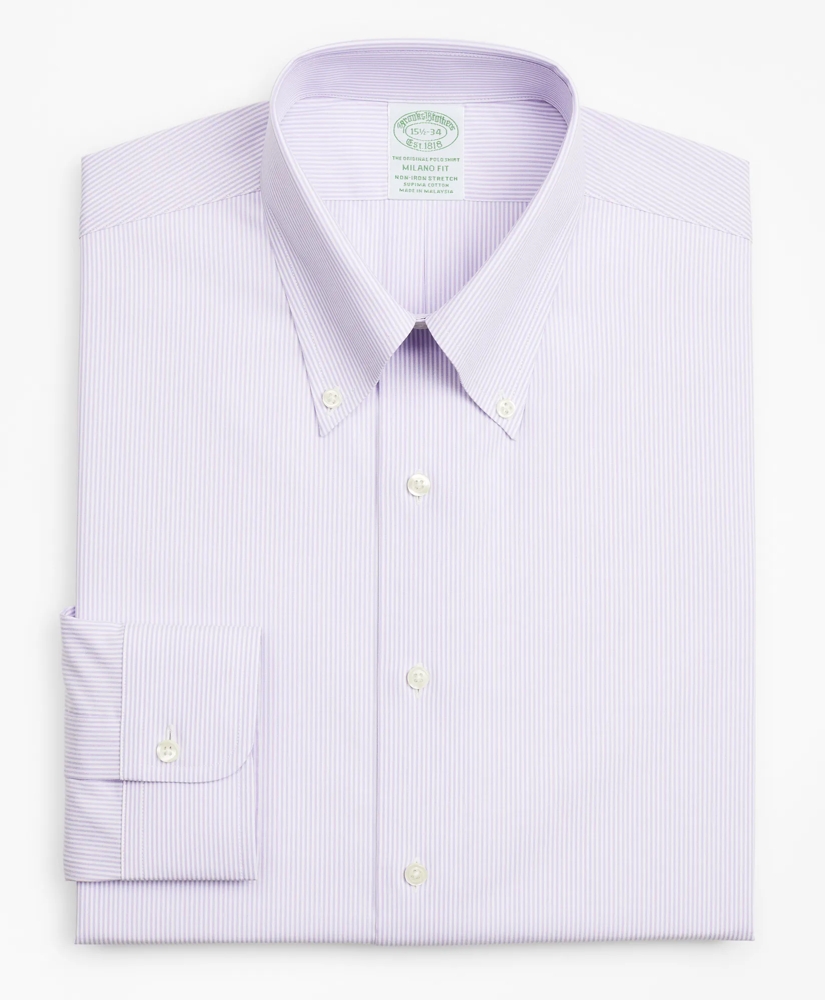 Stretch Milano Slim-Fit Dress Shirt, Non-Iron Poplin Button-Down Collar Fine Stripe, image 4