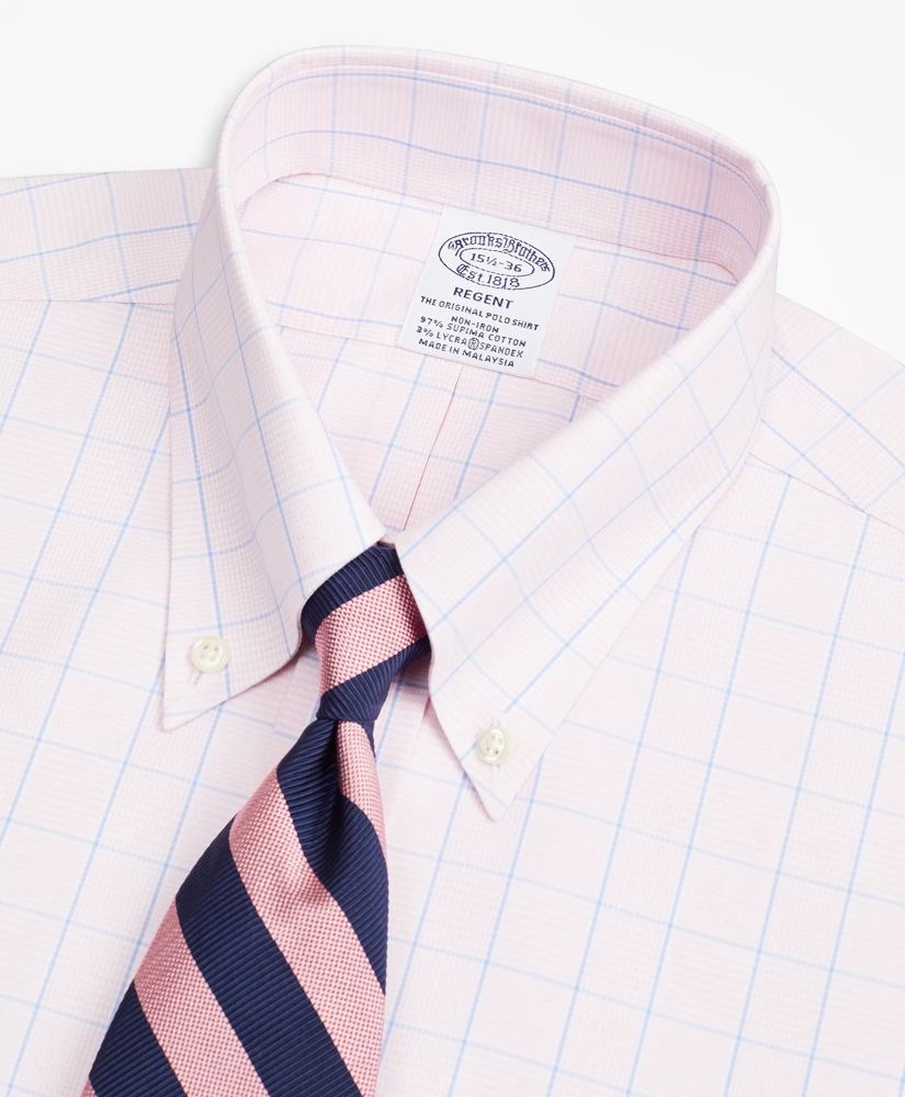 Stretch Regent Regular-Fit Dress Shirt, Non-Iron Pinpoint Button-Down Collar Glen Plaid, image 2
