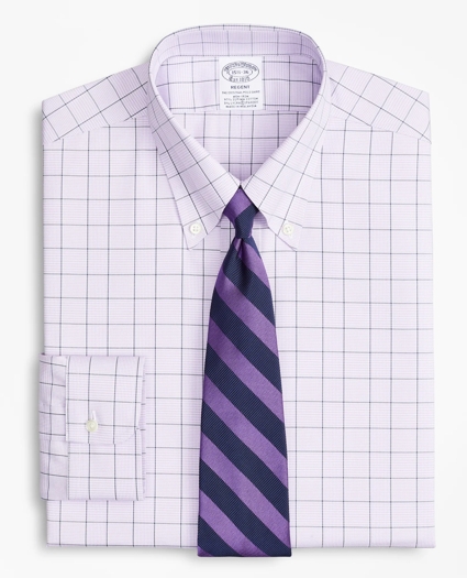 Stretch Regent Regular-Fit Dress Shirt, Non-Iron Pinpoint Button-Down Collar Glen Plaid, image 1