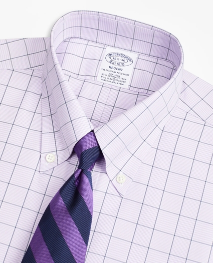 Stretch Regent Regular-Fit Dress Shirt, Non-Iron Pinpoint Button-Down Collar Glen Plaid, image 2
