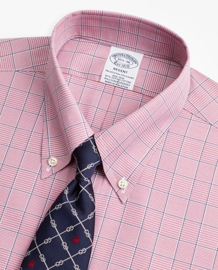 Stretch Regent Regular-Fit Dress Shirt, Non-Iron Pinpoint Button-Down Collar Glen Plaid, image 2