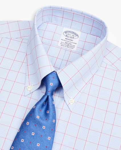 Stretch Regent Regular-Fit Dress Shirt, Non-Iron Pinpoint Button-Down Collar Glen Plaid, image 2