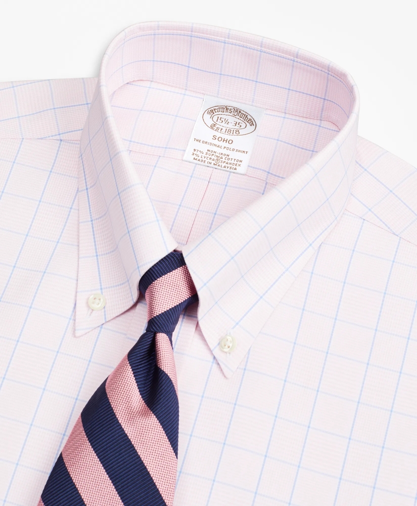 Stretch Soho Extra-Slim-Fit Dress Shirt, Non-Iron Pinpoint Button-Down Collar Glen Plaid, image 2