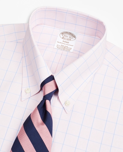 Stretch Soho Extra-Slim-Fit Dress Shirt, Non-Iron Pinpoint Button-Down Collar Glen Plaid, image 2