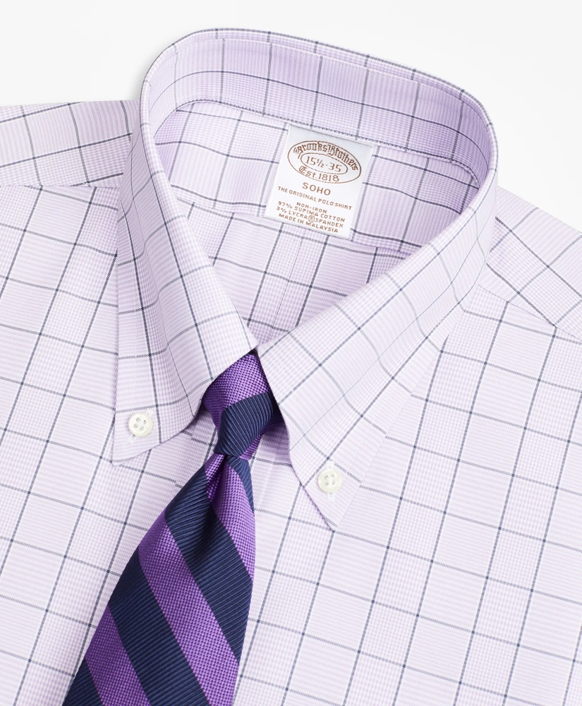 Stretch Soho Extra-Slim-Fit Dress Shirt, Non-Iron Pinpoint Button-Down Collar Glen Plaid, image 2