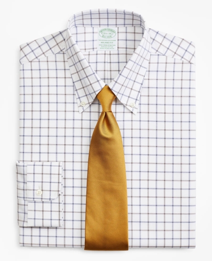 Stretch Milano Slim-Fit Dress Shirt, Non-Iron Poplin Button-Down Collar Double-Grid Check, image 1