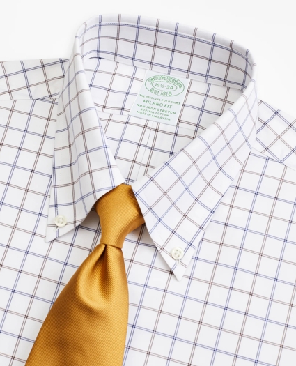 Stretch Milano Slim-Fit Dress Shirt, Non-Iron Poplin Button-Down Collar Double-Grid Check, image 2