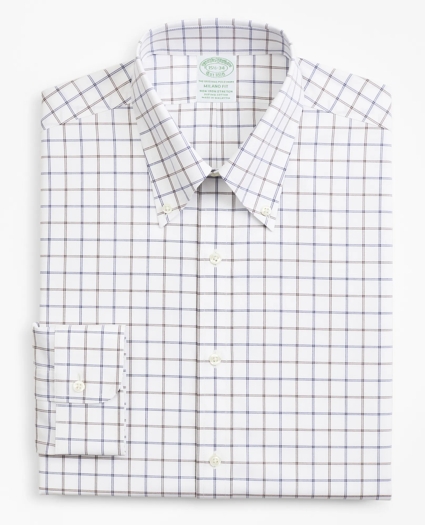 Stretch Milano Slim-Fit Dress Shirt, Non-Iron Poplin Button-Down Collar Double-Grid Check, image 4