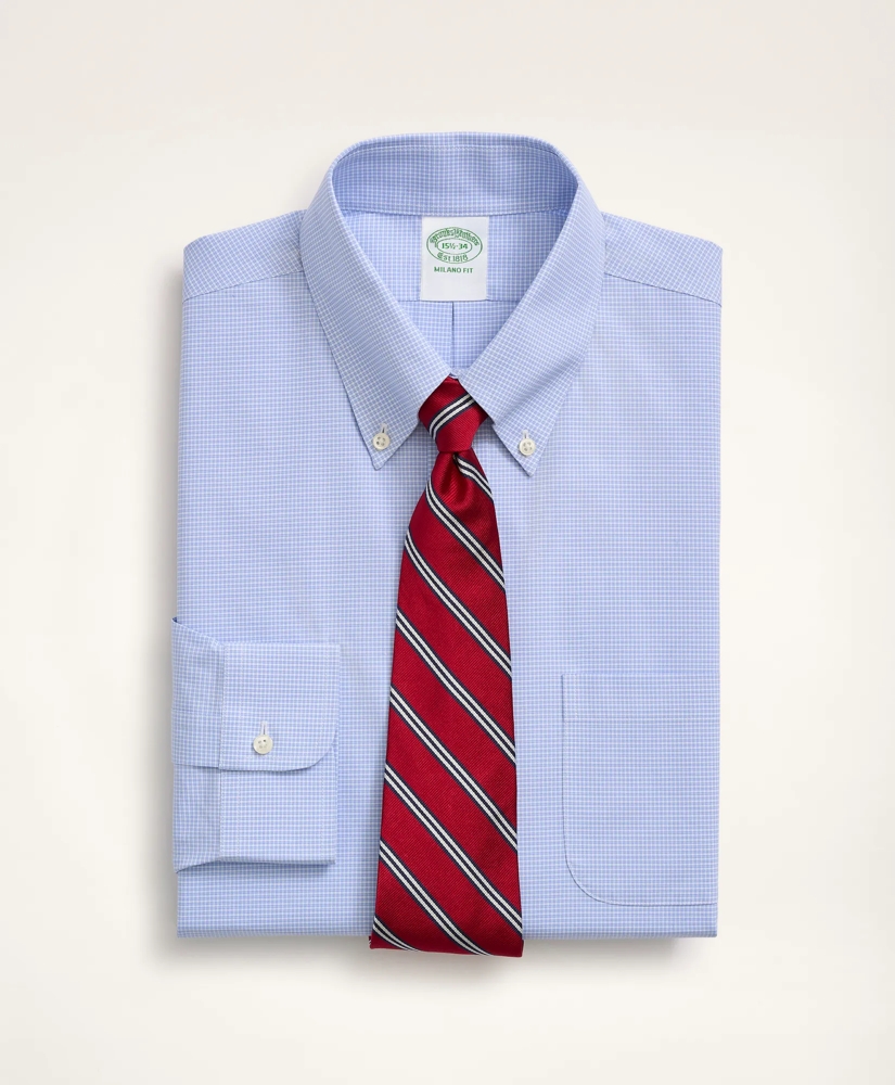 Stretch Milano Slim-Fit Dress Shirt, Non-Iron Poplin Button-Down Collar Micro-Check, image 2