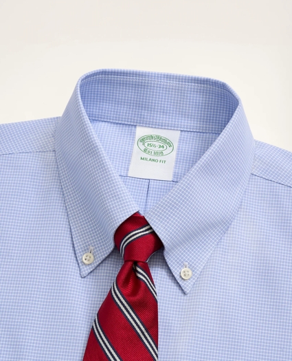 Stretch Milano Slim-Fit Dress Shirt, Non-Iron Poplin Button-Down Collar Micro-Check, image 3