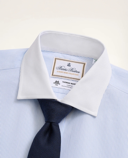 Brooks Brothers x Thomas Mason® Milano Slim-Fit Dress Shirt, Poplin English Collar Pinstripe, image 2