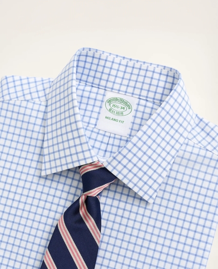 Stretch Milano Slim-Fit Dress Shirt, Non-Iron Poplin Ainsley Collar Check, image 2