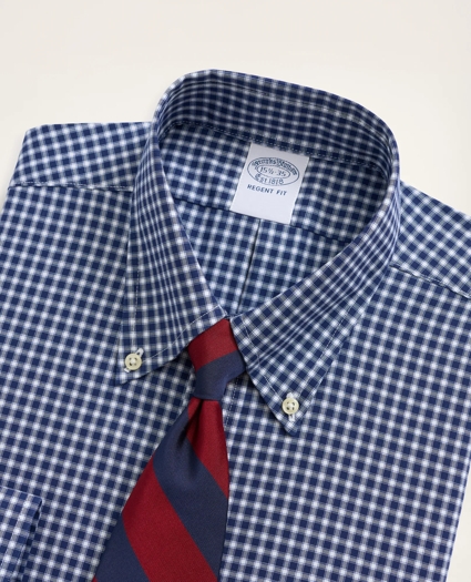 Stretch Regent Regular-Fit Dress Shirt, Non-Iron Pinpoint Oxford Button Down Collar Gingham, image 2