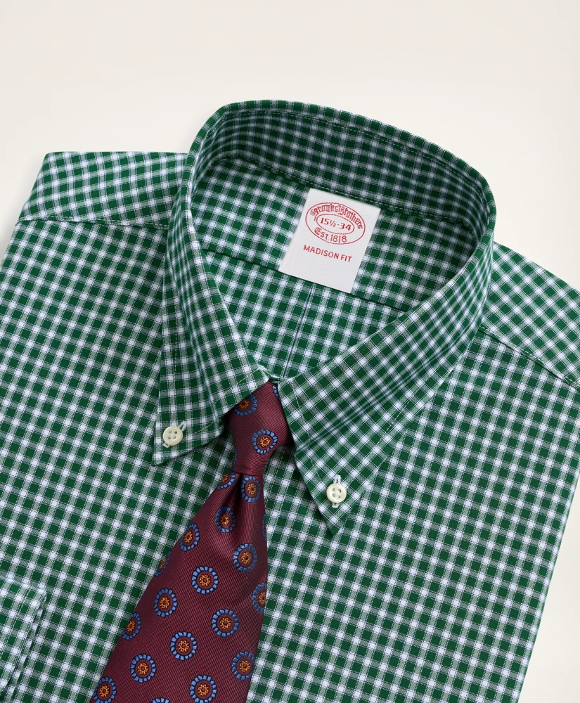 Stretch Madison Relaxed-Fit Dress Shirt, Non-Iron Pinpoint Oxford Button Down Collar Gingham, image 2