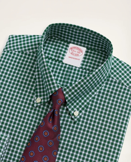 Stretch Madison Relaxed-Fit Dress Shirt, Non-Iron Pinpoint Oxford Button Down Collar Gingham, image 2