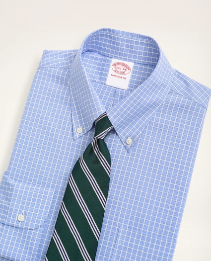 Stretch Madison Relaxed-Fit Dress Shirt, Non-Iron Pinpoint Oxford Button Down Collar Gingham, image 2