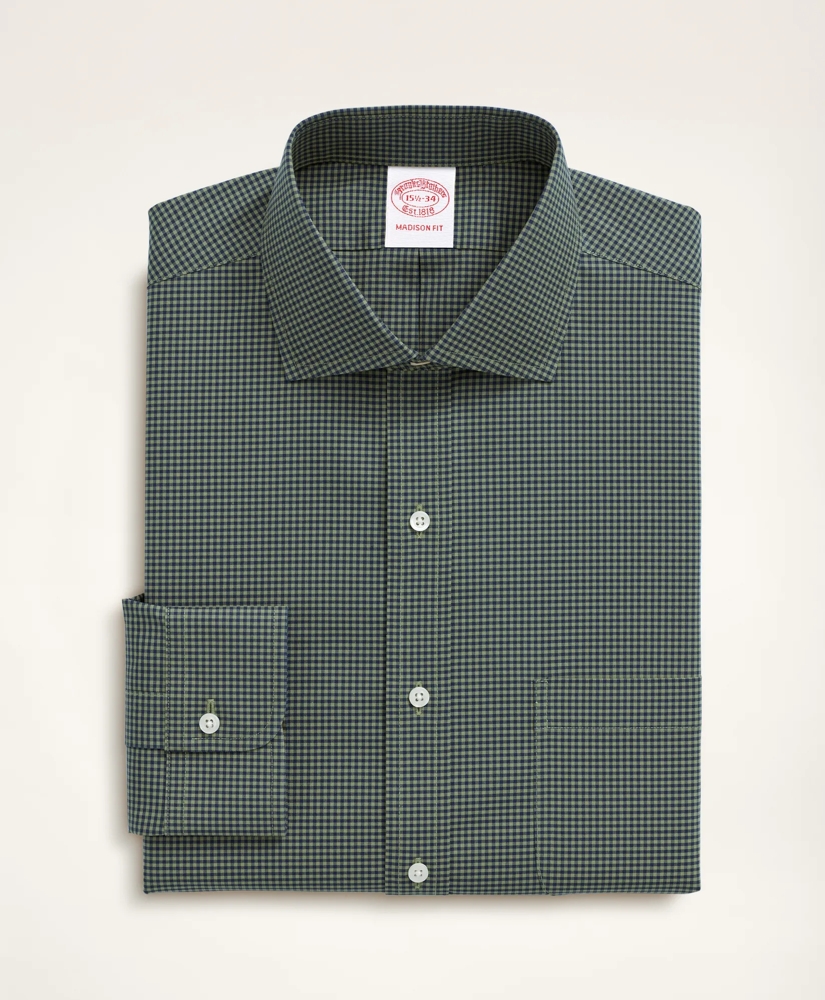 Stretch Madison Relaxed-Fit Dress Shirt, Non-Iron Poplin English Spread Collar Gingham, image 3