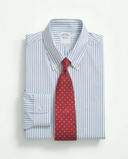 Stretch Supima® Cotton Non-Iron Poplin Button Down Collar, Ground Stripe Dress Shirt, image 1