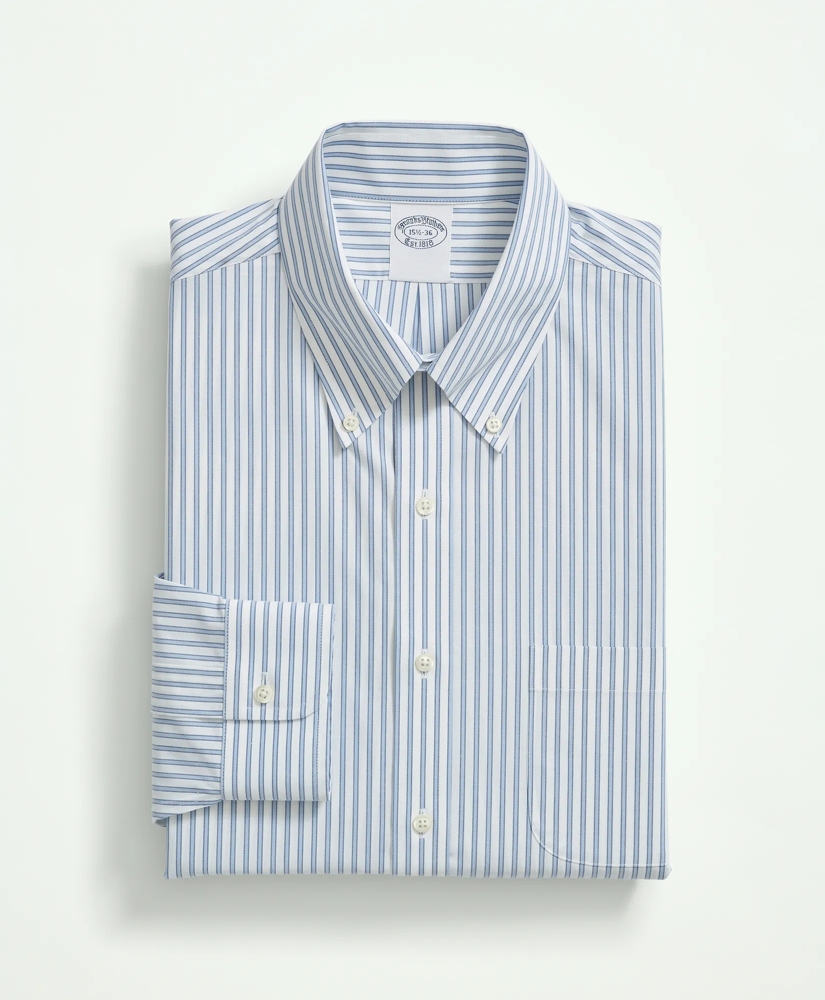 Stretch Supima® Cotton Non-Iron Poplin Button Down Collar, Ground Stripe Dress Shirt, image 3