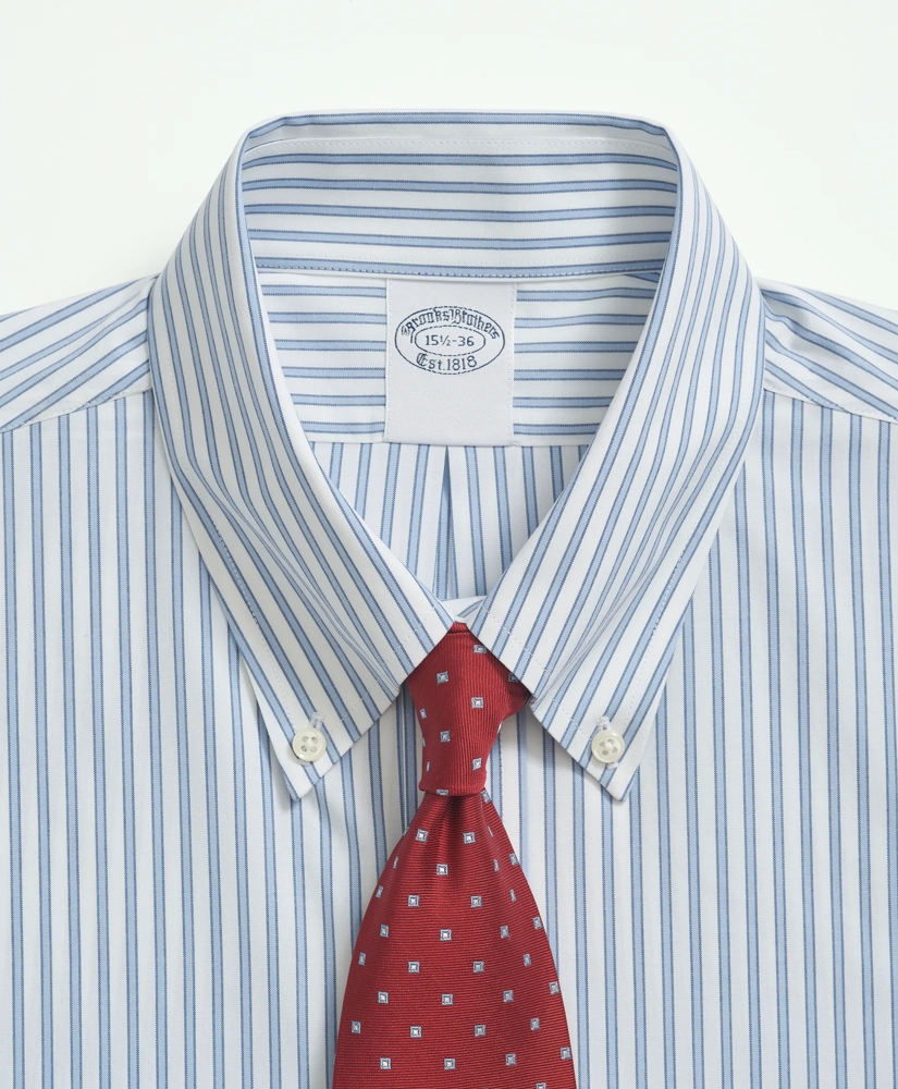 Stretch Supima® Cotton Non-Iron Poplin Button Down Collar, Ground Stripe Dress Shirt, image 4