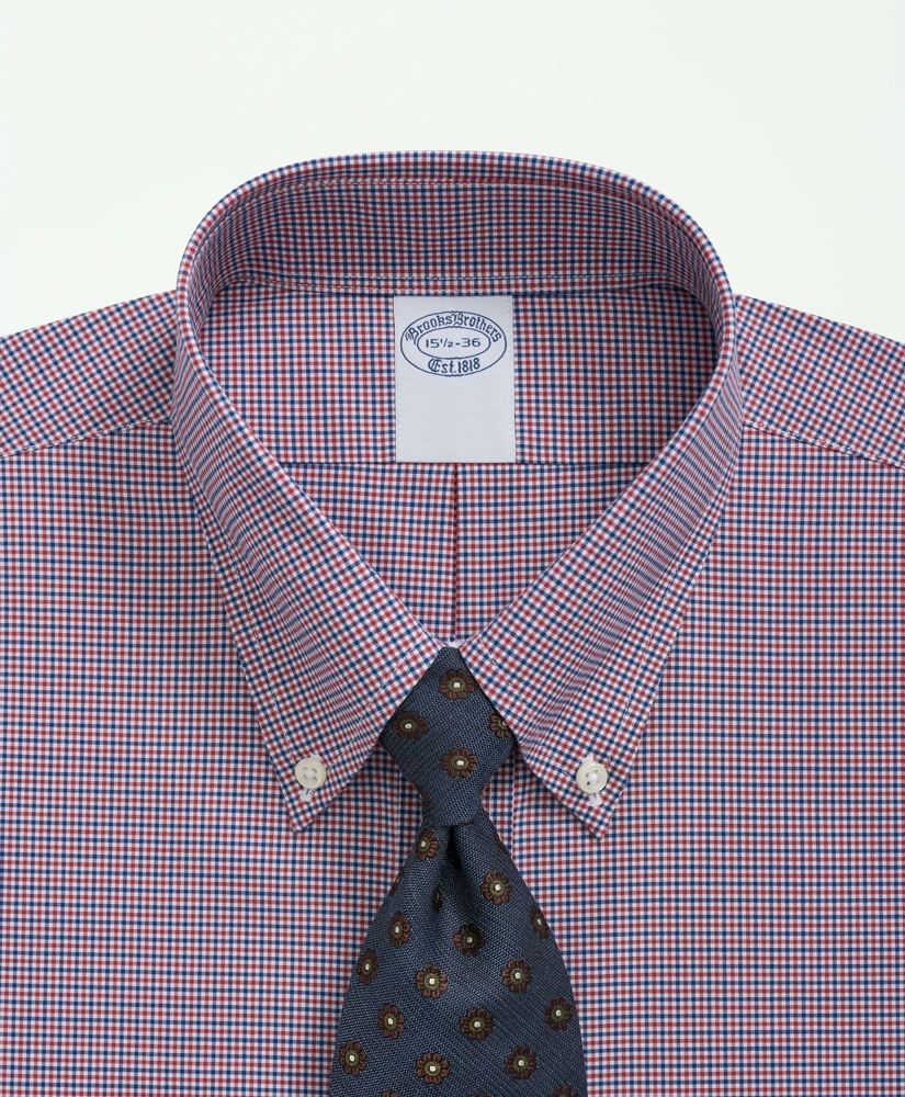 Stretch Supima® Cotton Non-Iron Poplin Polo Button-Down Collar, Checked Dress Shirt, image 2