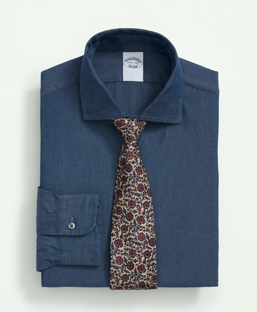 Chambray Cotton Poplin English Collar Dress Shirt, image 1