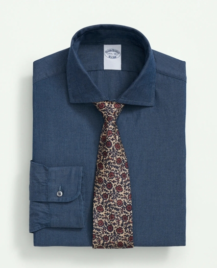 Chambray Cotton Poplin English Collar Dress Shirt, image 1