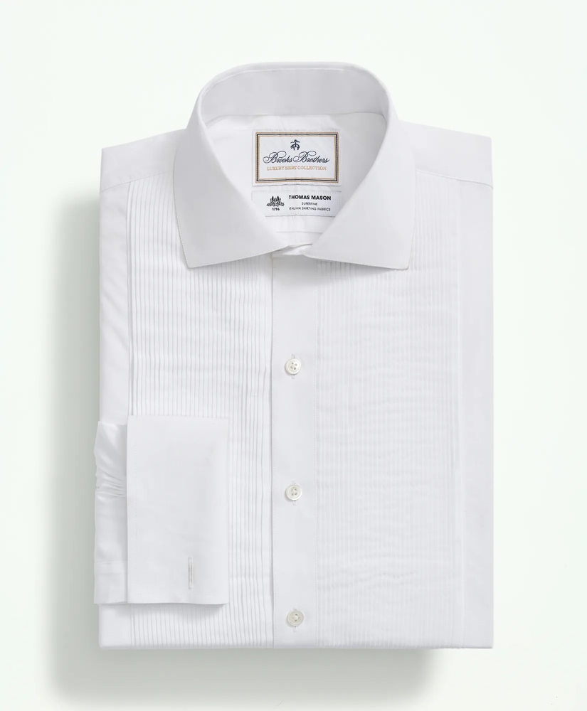 Brooks Brothers X Thomas Mason® Cotton English Collar, Swiss Pleat Front Tuxedo Shirt, image 3