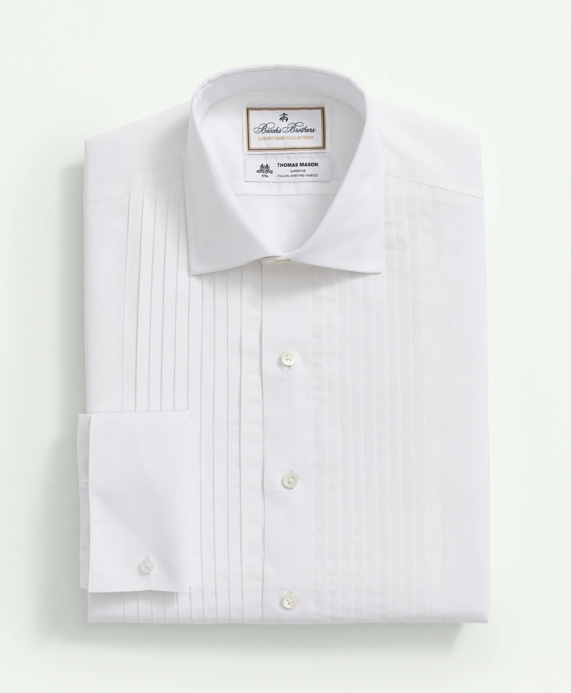 Brooks Brothers X Thomas Mason® Cotton-Linen English Collar, Pleat Front Tuxedo Shirt, image 3