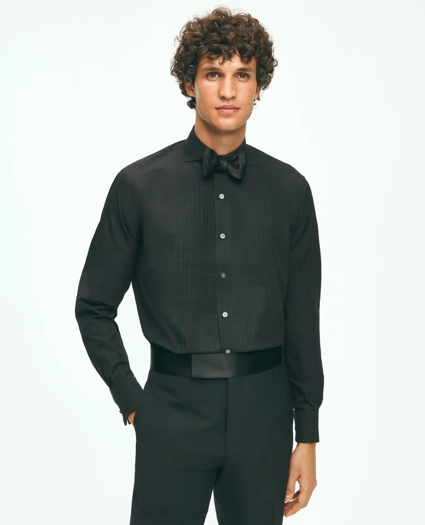 Black Fleece Pleated Londoner Collar Tuxedo Shirt in Sea Black Fleece Pleated Londoner Collar Tuxedo Shirt in Sea