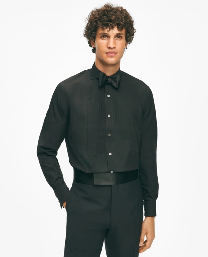 Black Fleece Pleated Londoner Collar Tuxedo Shirt in Sea Island Cotton, image 1