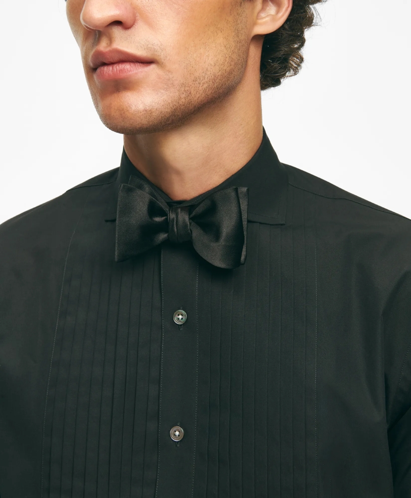 Black Fleece Pleated Londoner Collar Tuxedo Shirt in Sea Island Cotton, image 3