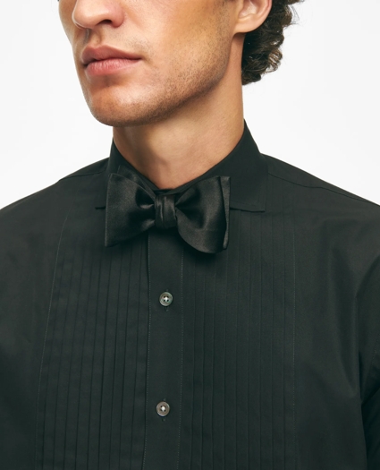 Black Fleece Pleated Londoner Collar Tuxedo Shirt in Sea Island Cotton, image 3