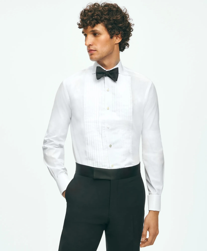 Black Fleece Pleated Londoner Collar Tuxedo Shirt in Sea Island Cotton, image 1