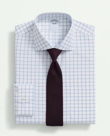Stretch Supima® Cotton Non-Iron Royal Oxford English Spread Collar, Windowpane Dress Shirt, image 1