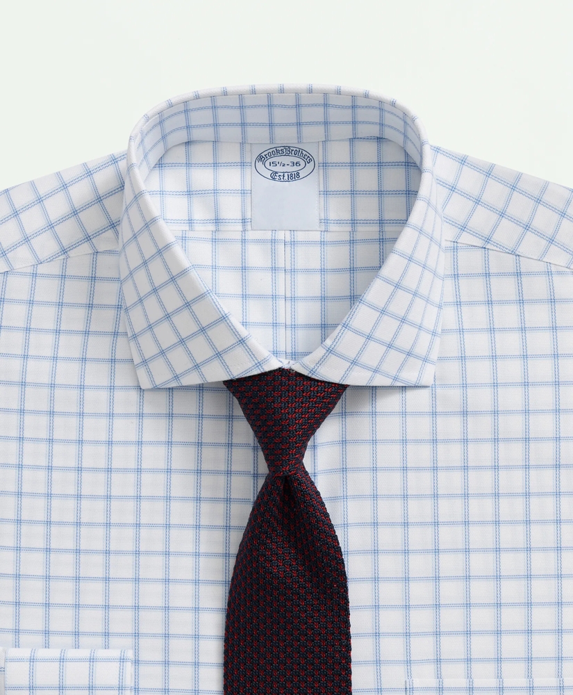 Stretch Supima® Cotton Non-Iron Royal Oxford English Spread Collar, Windowpane Dress Shirt, image 2