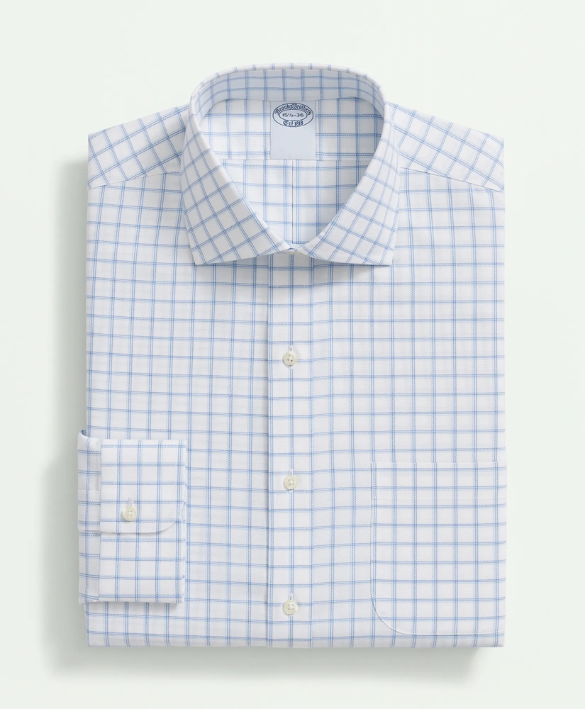 Stretch Supima® Cotton Non-Iron Royal Oxford English Spread Collar, Windowpane Dress Shirt, image 3